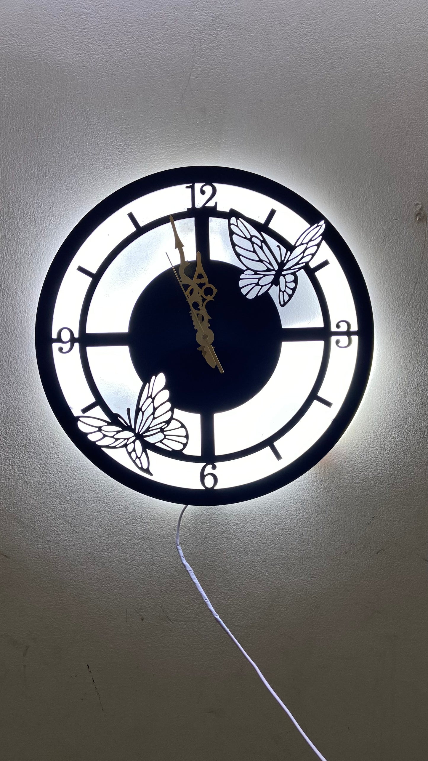 Butterfly Metal Wall Clock with LED Light – Stylish Decorative Wall Art for Home & Office