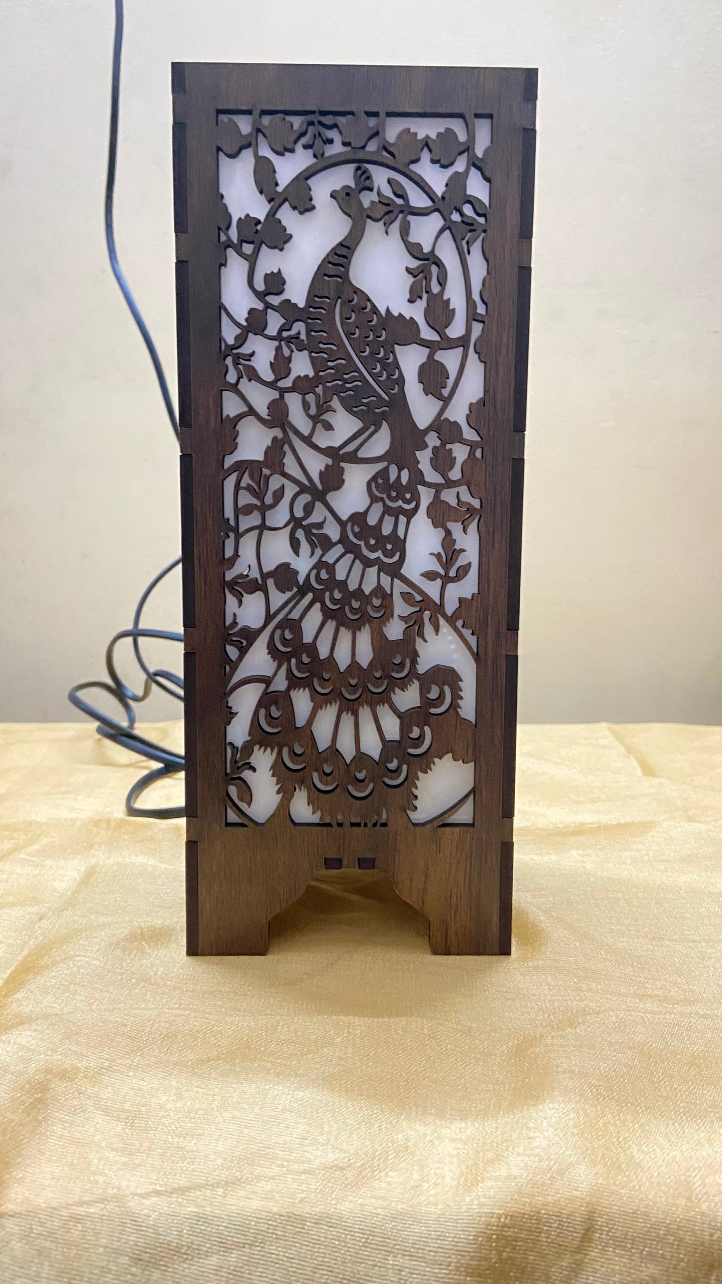 Peacock MDF Table Lamp – Wooden Decorative Bedside & Living Room Night Light