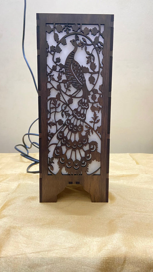 Peacock MDF Table Lamp – Wooden Decorative Bedside & Living Room Night Light
