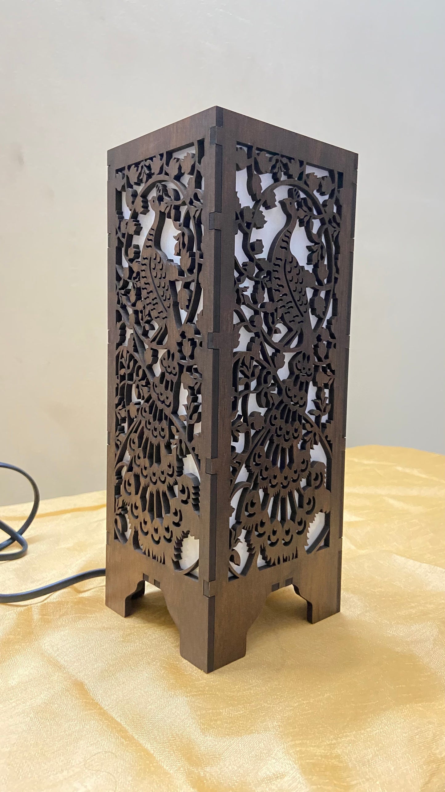 Peacock MDF Table Lamp – Wooden Decorative Bedside & Living Room Night Light