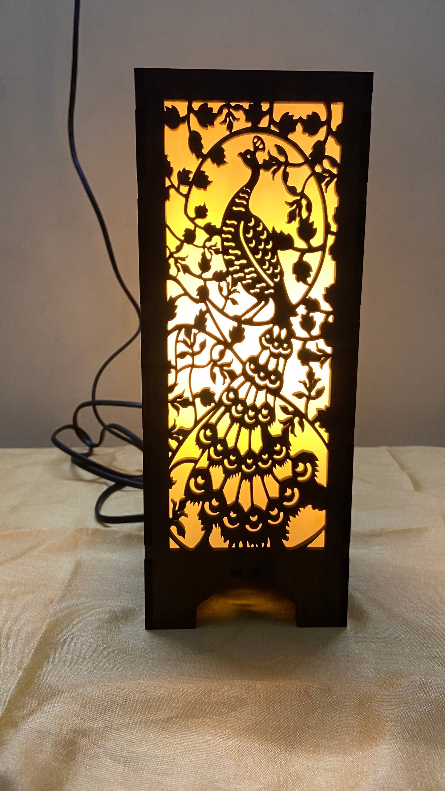 Peacock MDF Table Lamp – Wooden Decorative Bedside & Living Room Night Light