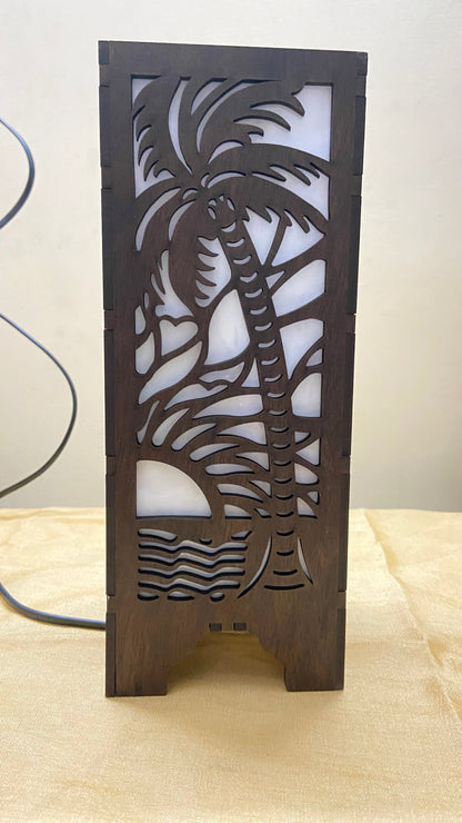 Beach with Sunset MDF Table Lamp – Wooden Decorative Night Lamp for Bedroom & Living Room