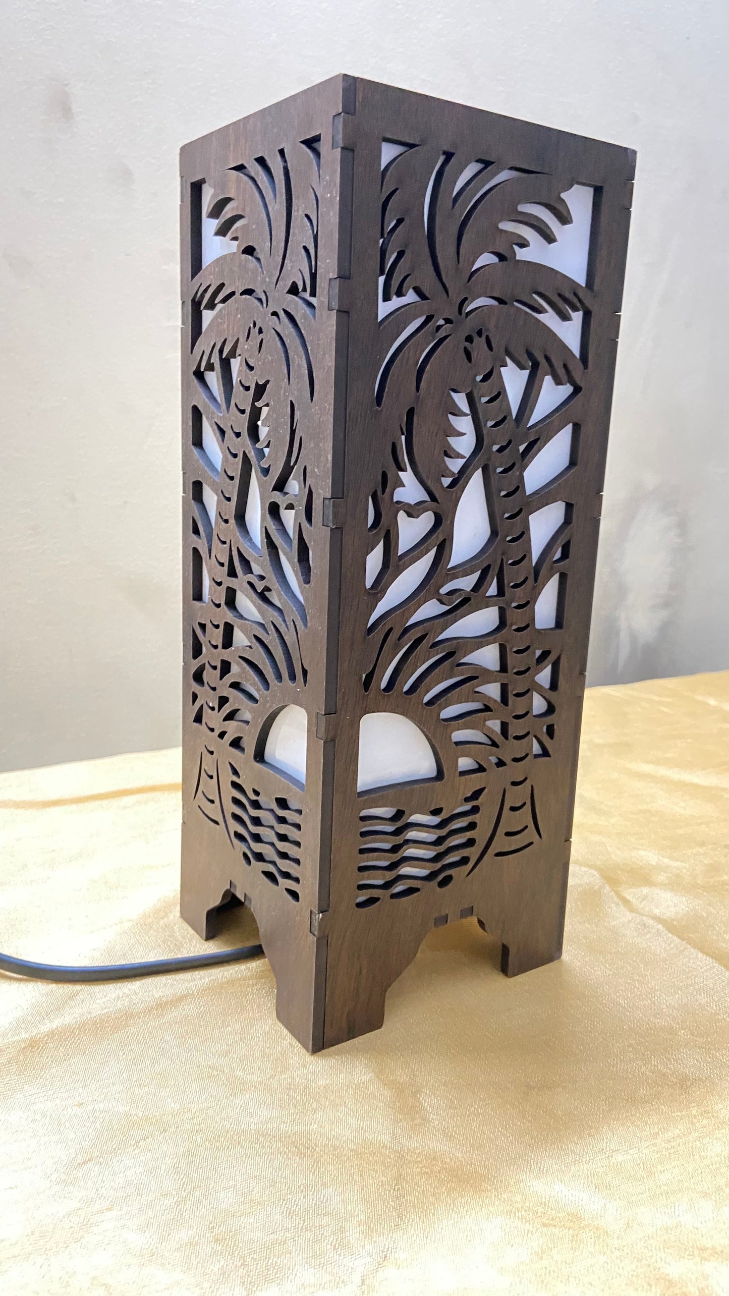 Beach with Sunset MDF Table Lamp – Wooden Decorative Night Lamp for Bedroom & Living Room