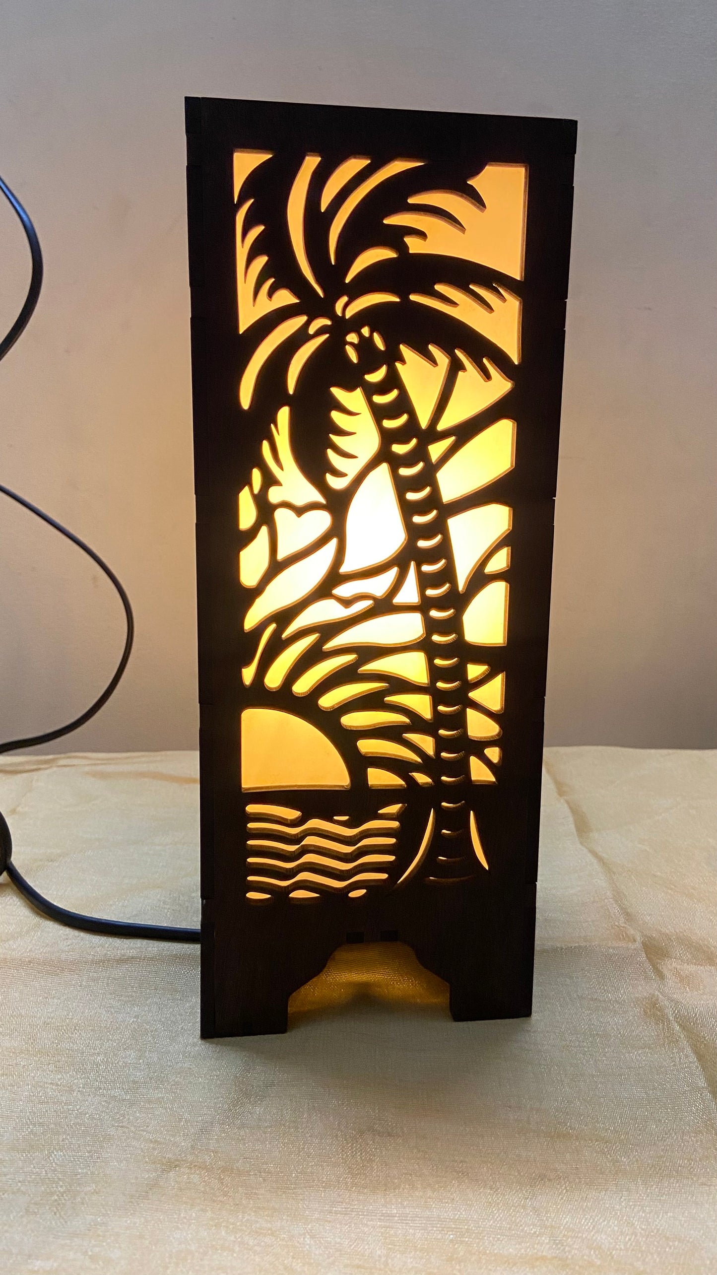Beach with Sunset MDF Table Lamp – Wooden Decorative Night Lamp for Bedroom & Living Room