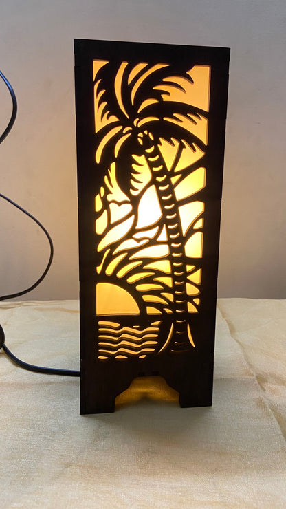 Beach with Sunset MDF Table Lamp – Wooden Decorative Night Lamp for Bedroom & Living Room