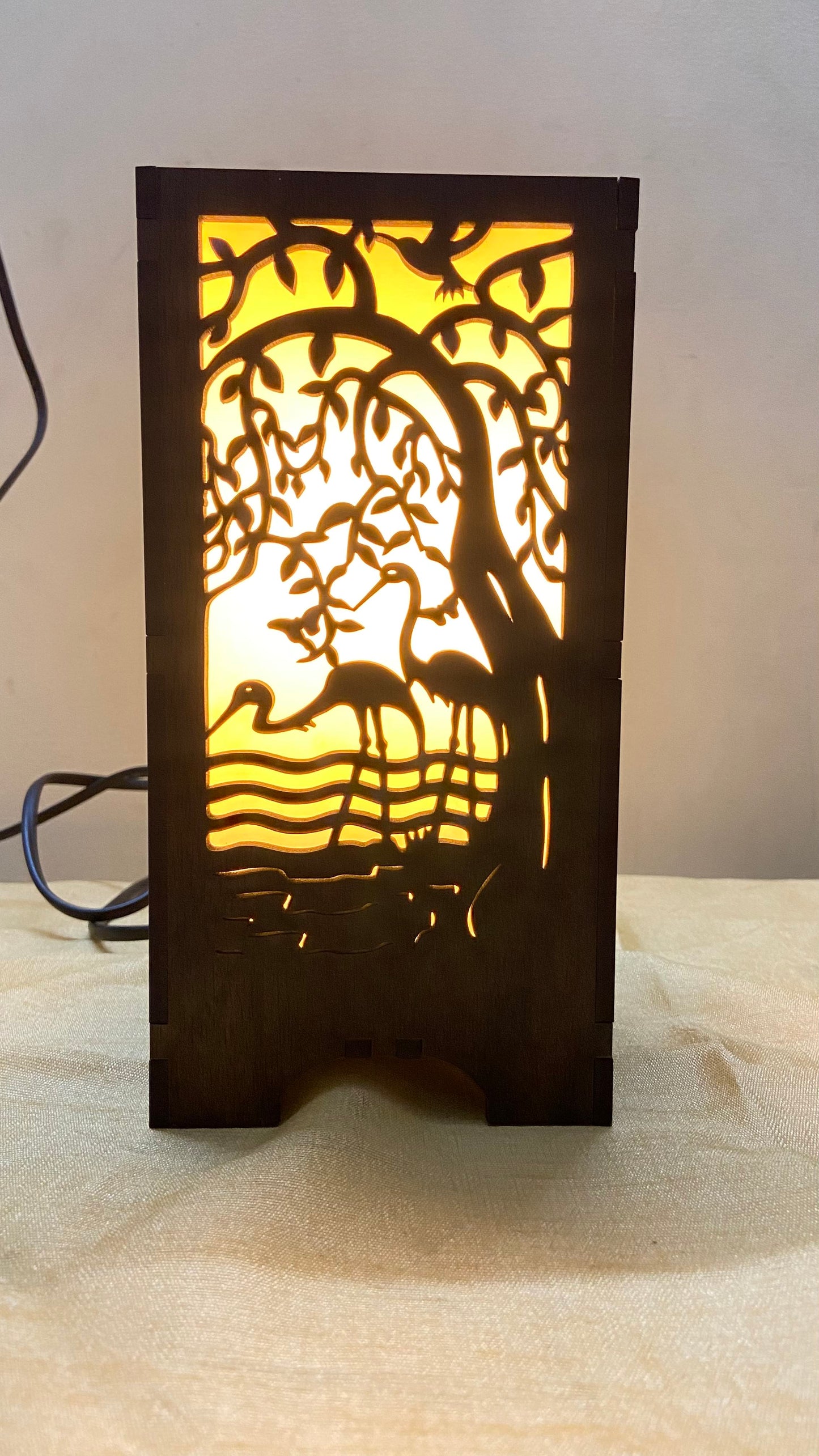 Couple Swan MDF Table Lamp – Romantic Wooden Night Lamp for Bedroom & Living Room Decor