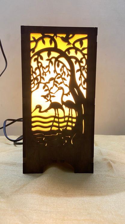 Couple Swan MDF Table Lamp – Romantic Wooden Night Lamp for Bedroom & Living Room Decor