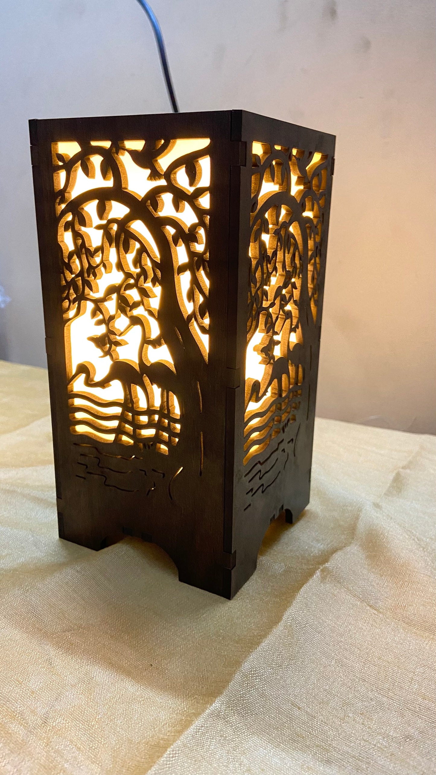 Couple Swan MDF Table Lamp – Romantic Wooden Night Lamp for Bedroom & Living Room Decor
