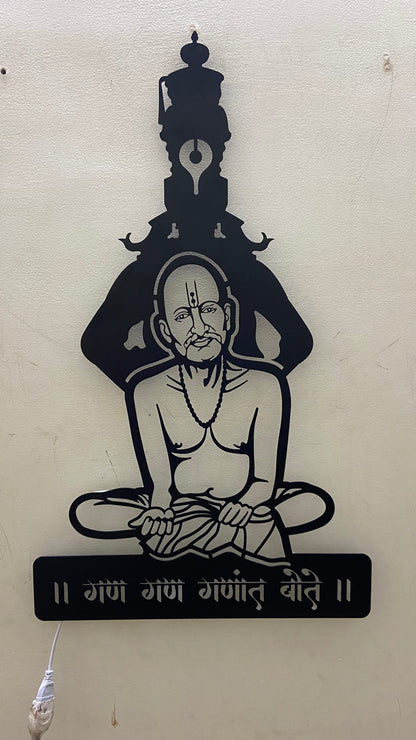 Gajanan Maharaj with Vitthal Metal Wall Art with LED Light | Spiritual Devotional Wall Decor for Home & Mandir
