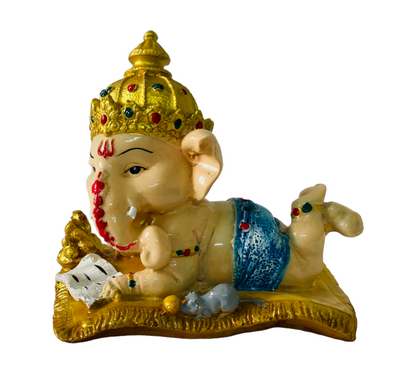 Lord Bal Ganesha Idol Reading Ramayana Figurine Decorative Showpiece