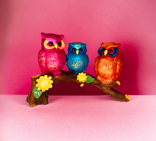 3 Owl Family On Branch