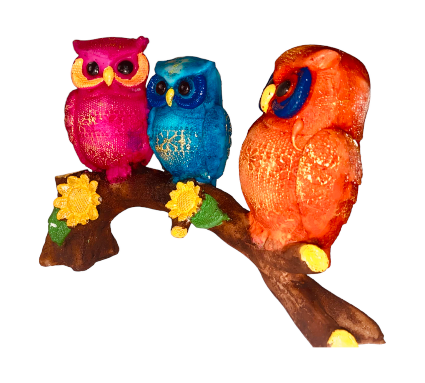 3 Owl Family On Branch