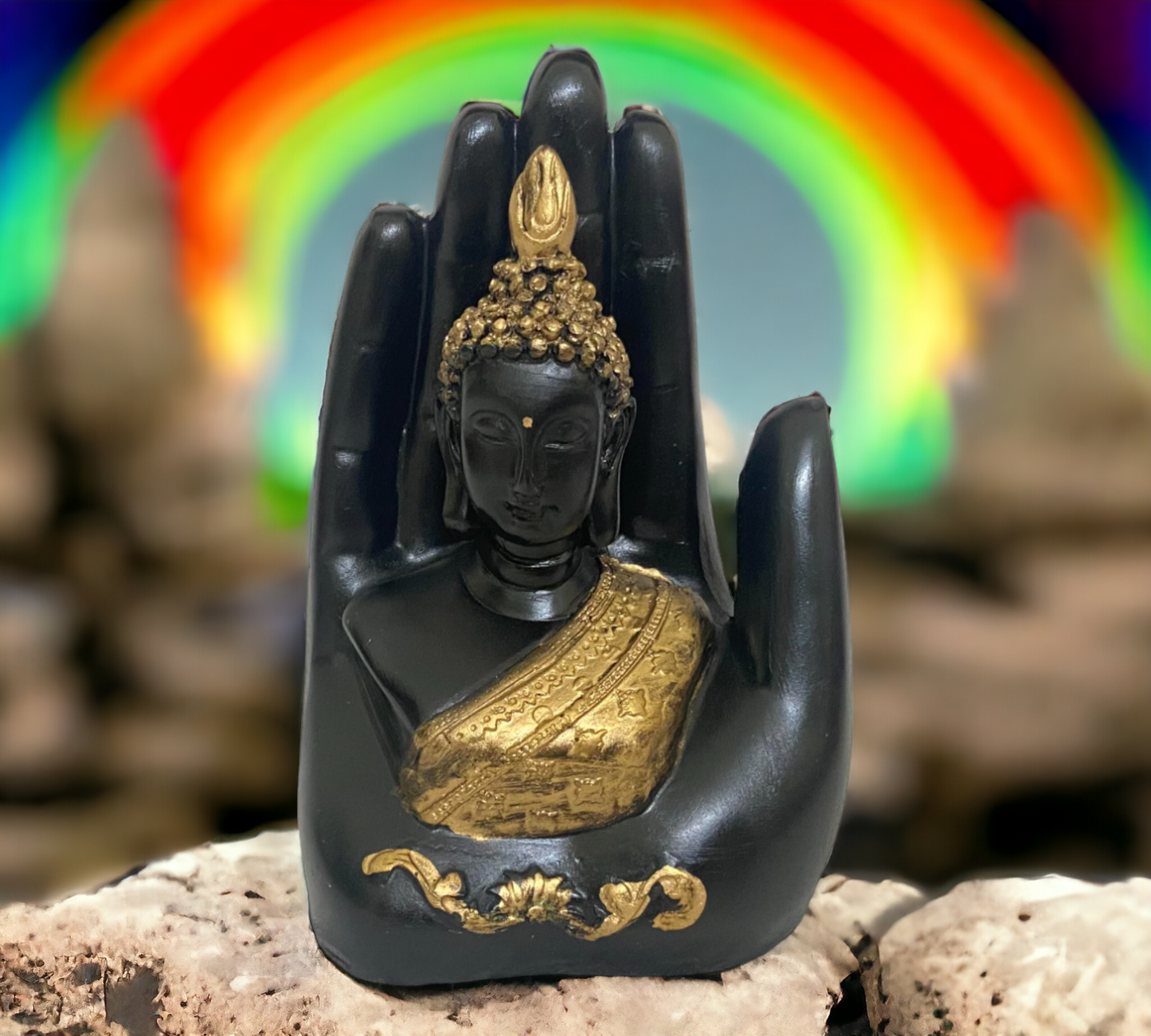 Black Antique Palmbudhha Statue Polyresin