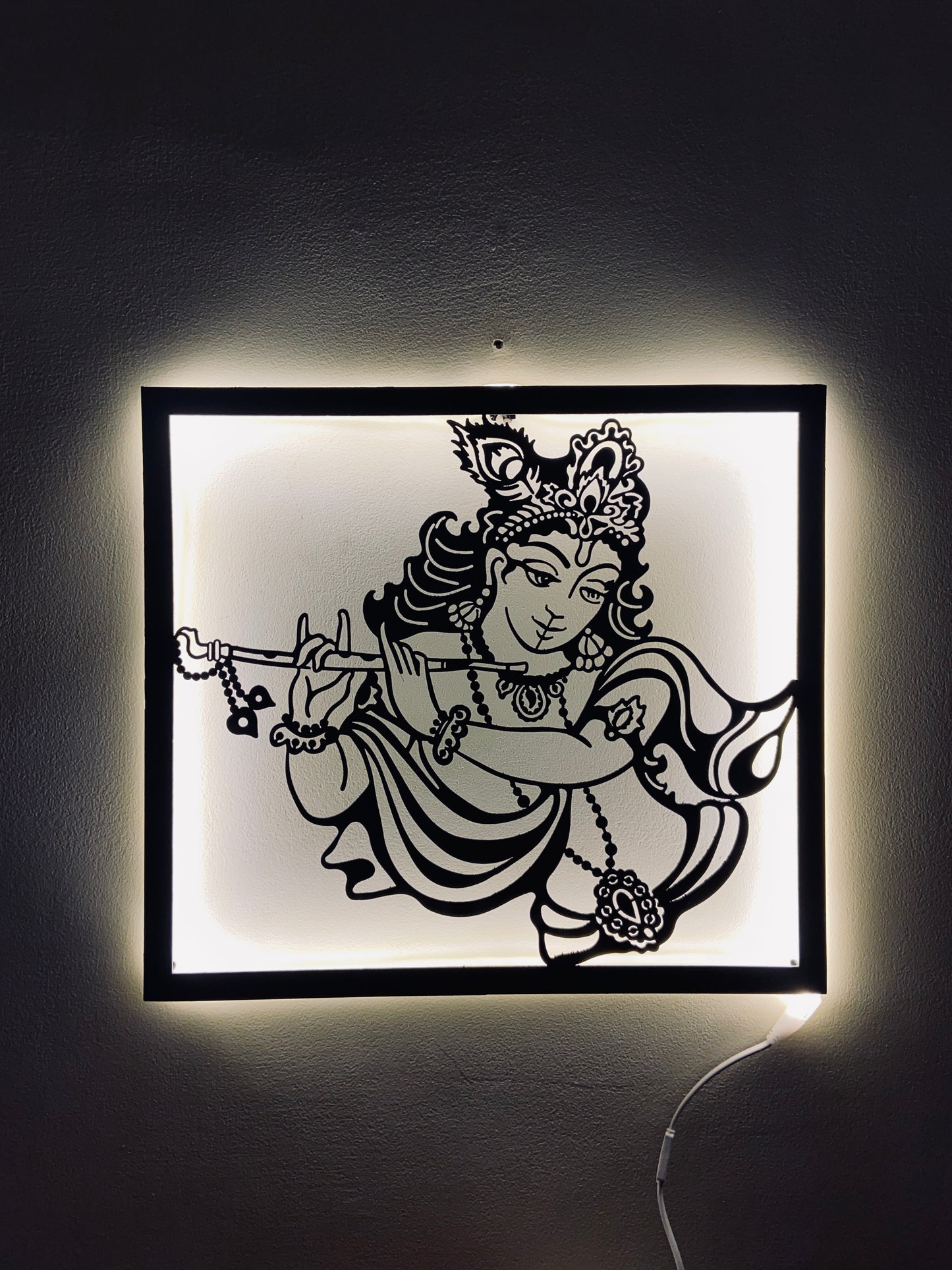 Shree Krishna Metal Art With LED Light Frame