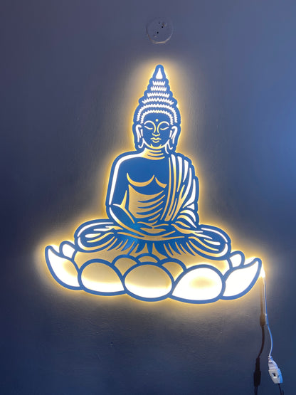 Lord Buddha Metal Art With LED Light Frame