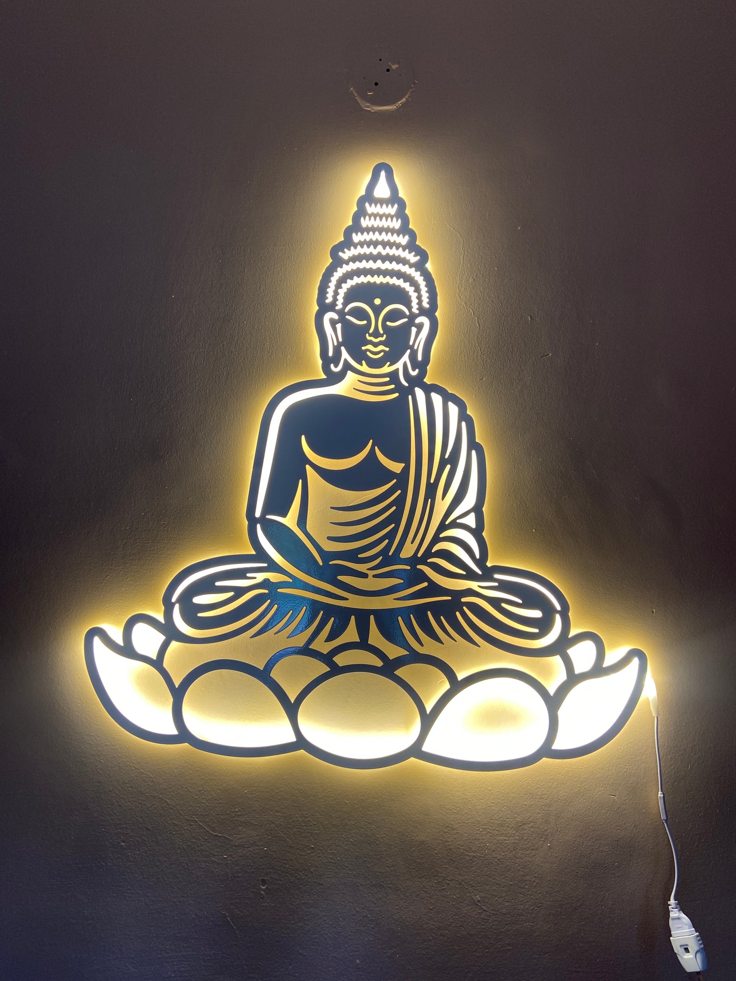 Lord Buddha Metal Art With LED Light Frame