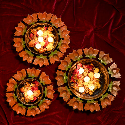 Beautiful Handcrafted Decorative Lotus Urli With Diya Bowl Set of 3