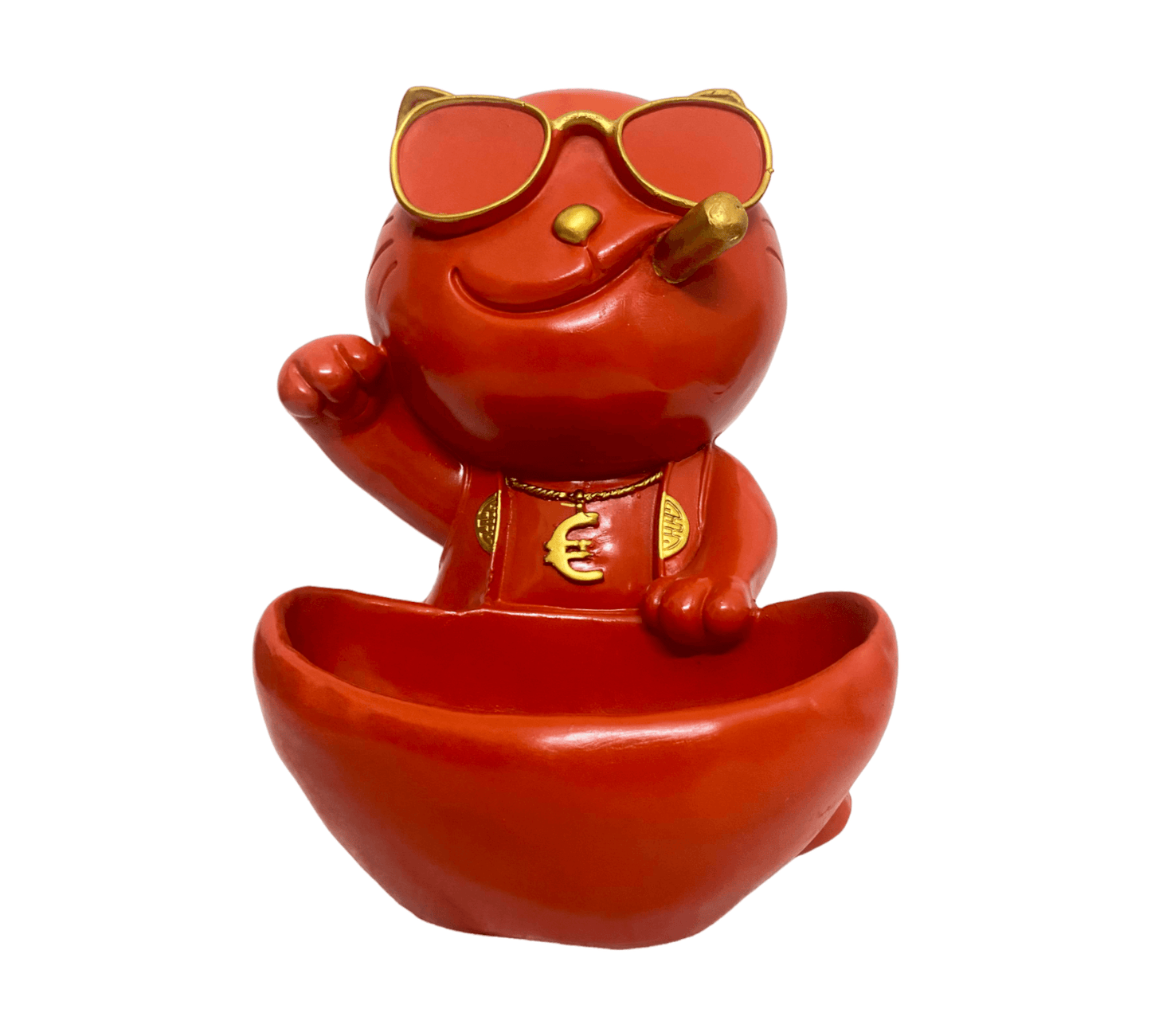 Orange Sitting Resin Cat Sculpture