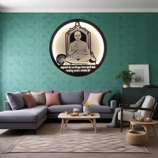Acharya Vishuddhsagar Maharaj Metal Art With LED Light Frame.