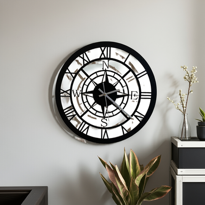 Compass Style Roman Numeral LED Wall Clock with LED Light