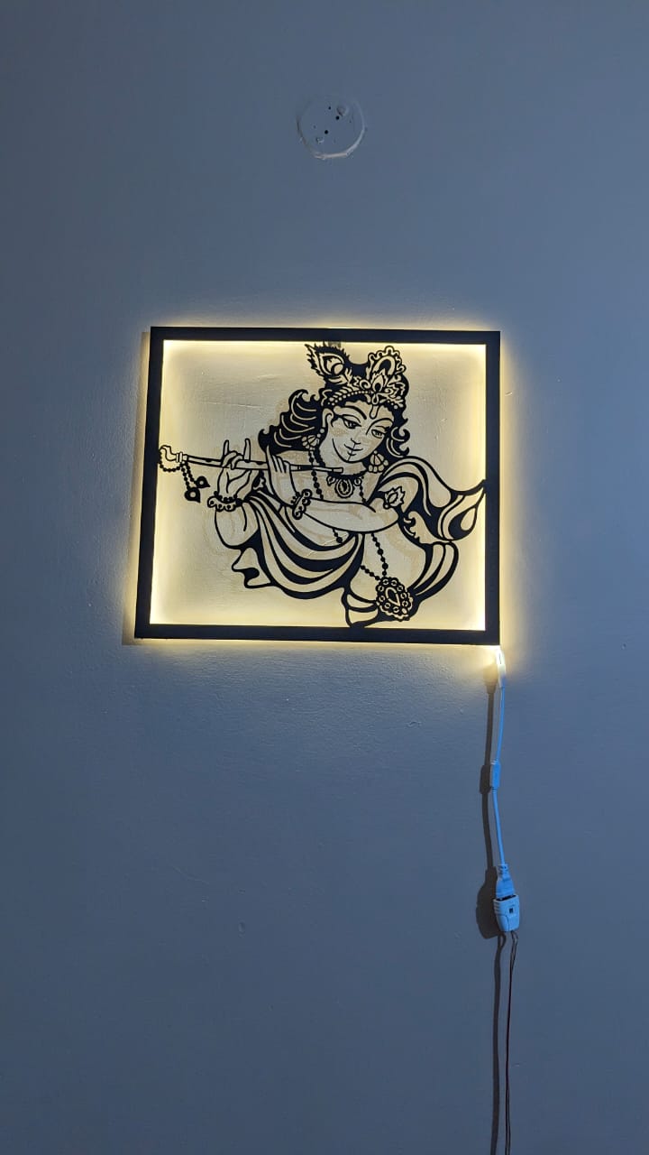 Shree Krishna Metal Art With LED Light Frame