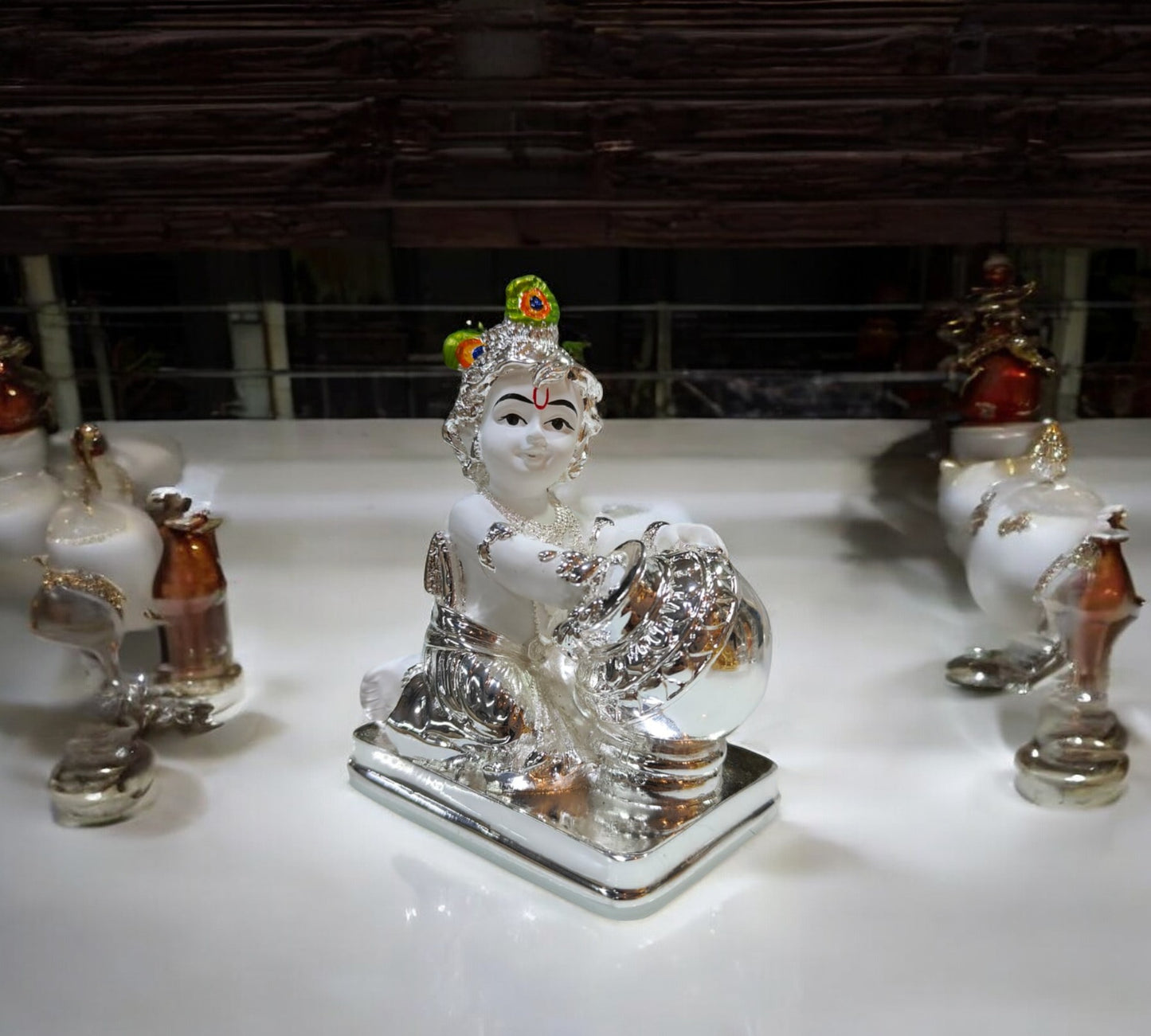 Silver Plated Shree Krishna With Makhan