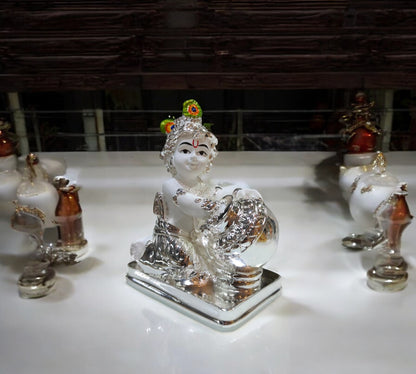 Silver Plated Shree Krishna With Makhan