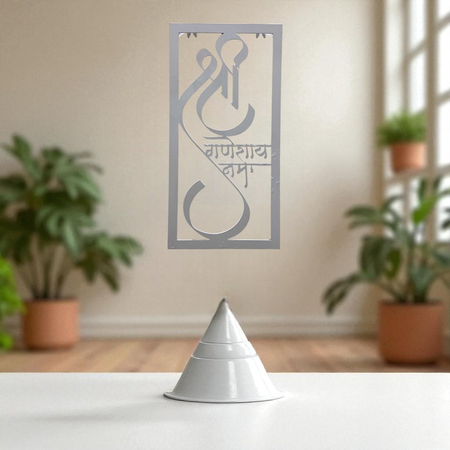 Shree Ganeshay Namah Mantra Metal Wall Art Frame With LED Light – White & Black Variants
