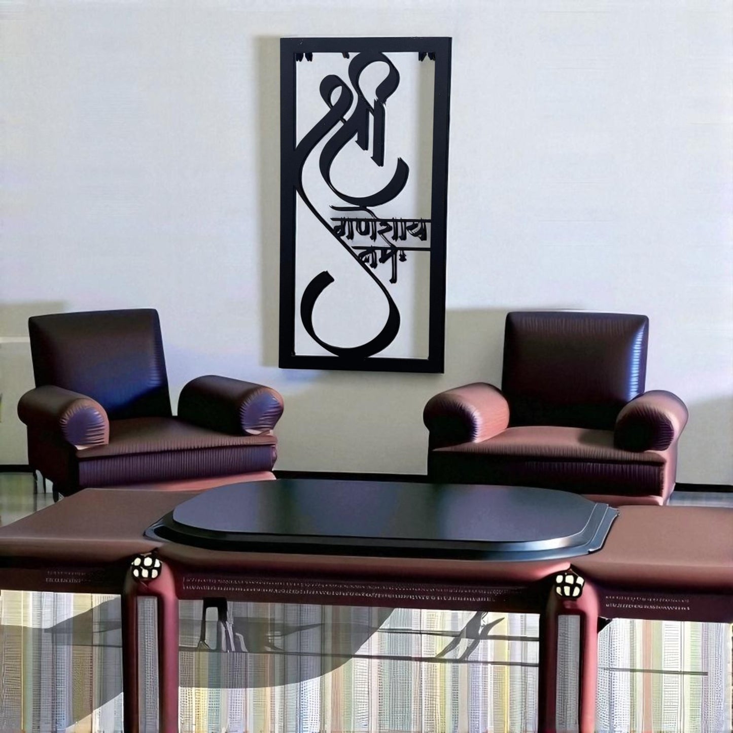 Shree Ganeshay Namah Mantra Metal Wall Art Frame With LED Light – White & Black Variants