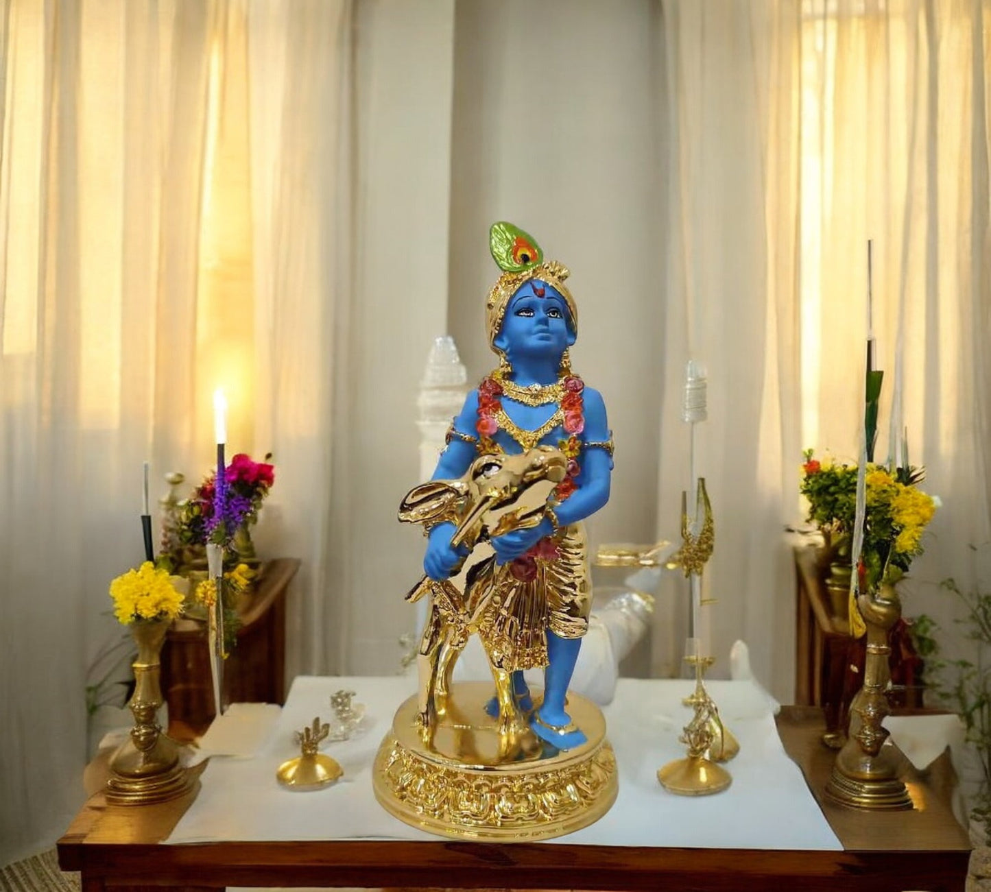 Gold Plated Shree Krishna With Cow