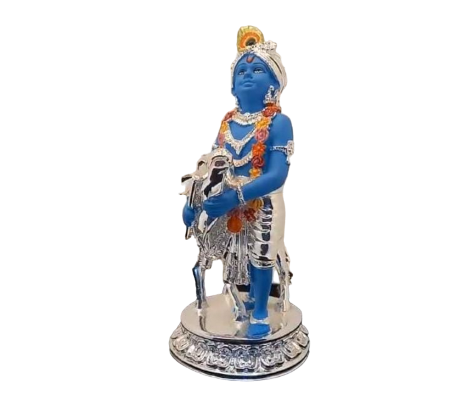 Silver Plated Shree Krishna With Cow