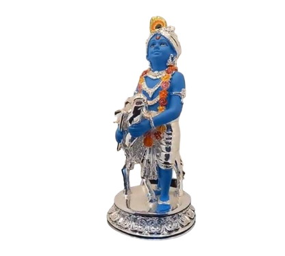 Silver Plated Shree Krishna With Cow