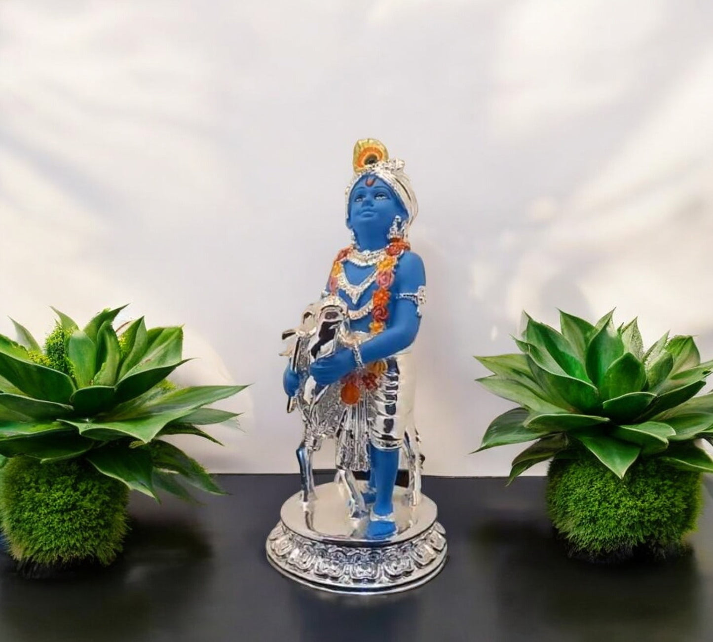 Silver Plated Shree Krishna With Cow