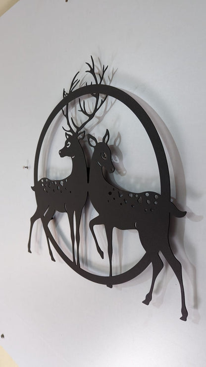 Couple of Deer Metal Art With LED Light Frame