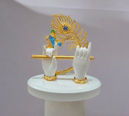 Gold Plated Radha Krisha On Shree Krishna Hand With Murli