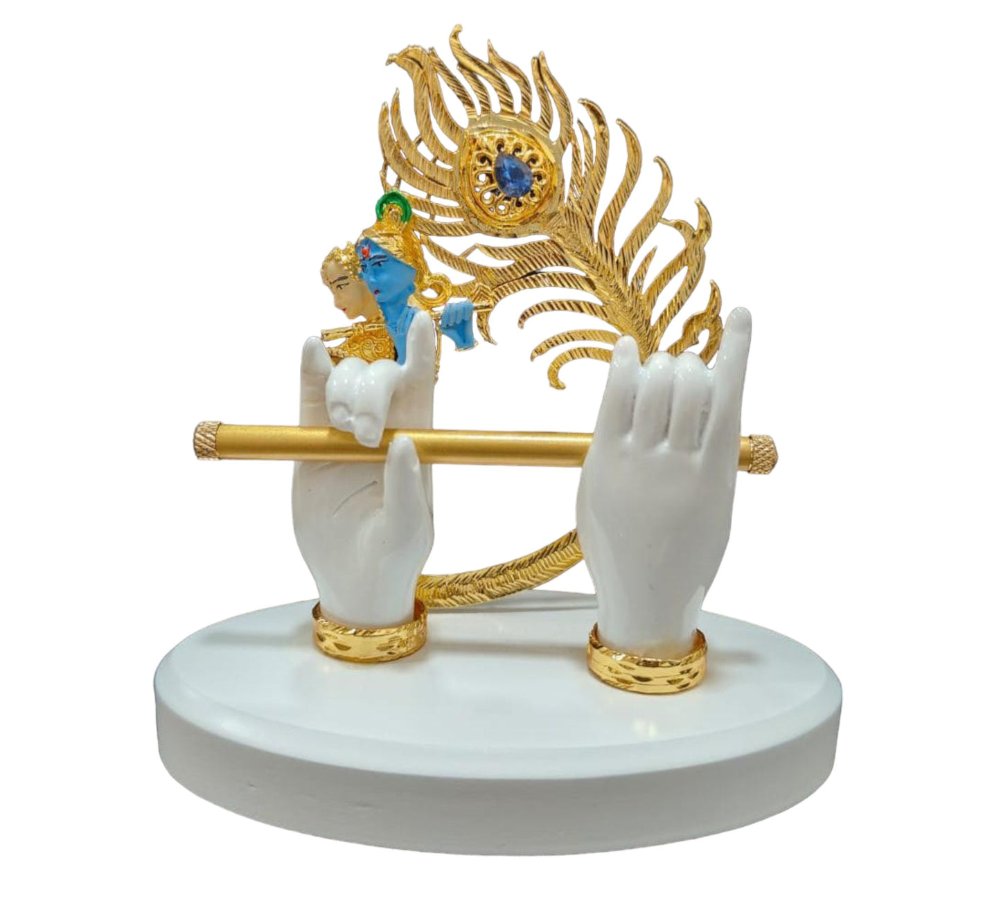 Gold Plated Radha Krisha On Shree Krishna Hand With Murli