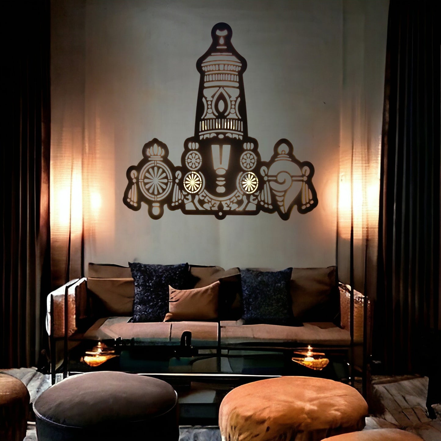 Tirupati Balaji Metal Wall Art with LED Lights – Elegant Black Finish | Spiritual Home Decor